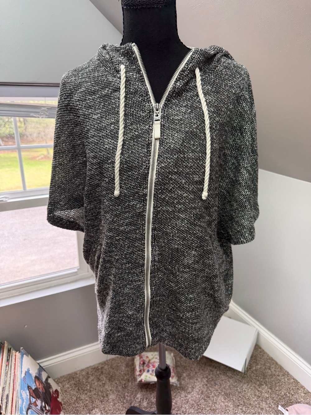 Splendid Black & White Marled Zip Hoodie Sweater